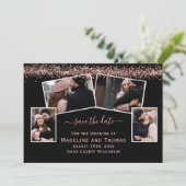 Rose Gold Glitzer Black Four Foto Save The Date (Stehend Vorderseite)
