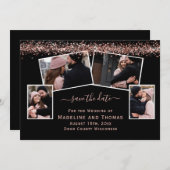 Rose Gold Glitzer Black Four Foto Save The Date (Vorne/Hinten)