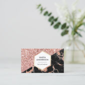 Rose Gold Glitzer Black Marble Makeup Artist Visitenkarte (Stehend Vorderseite)