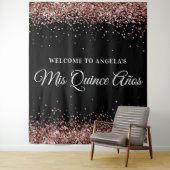 Rose Gold Glitzer Black Mis Quince Años Willkommen Wandteppich (Beispiel)