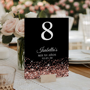 Rose Gold Glitzer Black Mis XV Anos Tischnummer
