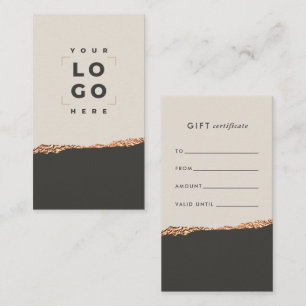 Rose Gold Glitzer & Black Modern Geschenkgutschein Visitenkarte