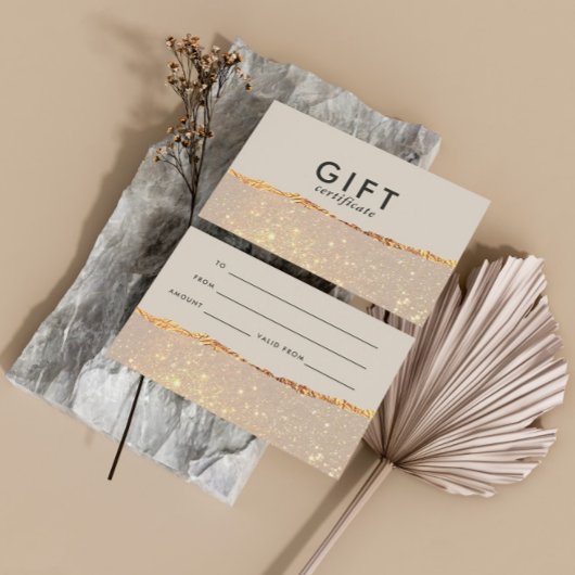 Rose Gold Glitzer & Black Modern Geschenkgutschein Visitenkarte