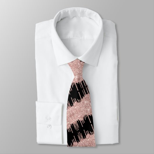 Rose Gold Glitzer Black Neck Tie Krawatte (Gebunden)