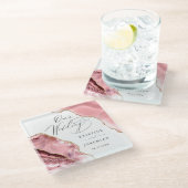 Rose Gold Glitzer Black Script Luxury Hochzeit Glasuntersetzer (Schrägansicht)