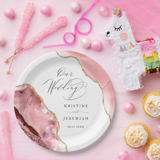 Rose Gold Glitzer Black Script Luxury Hochzeit Pappteller (Party)