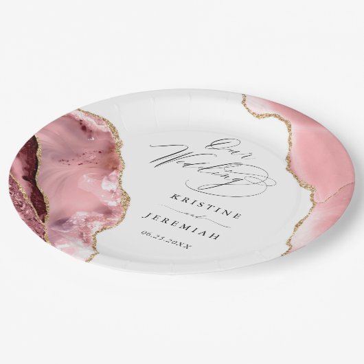 Rose Gold Glitzer Black Script Luxury Hochzeit Pappteller (Schrägansicht)