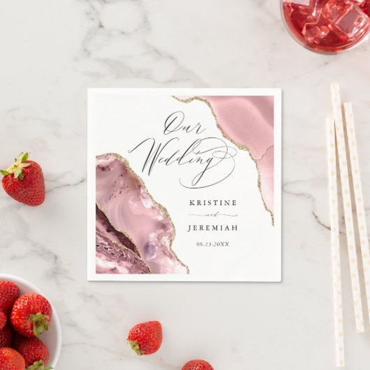 Rose Gold Glitzer Black Script Luxury Hochzeit Serviette (Beispiel)