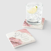 Rose Gold Glitzer Black Script Luxury Hochzeit Steinuntersetzer (Seitenansicht)