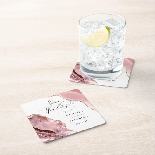 Rose Gold Glitzer Black Script Luxury Wedding Squa Rechteckiger Pappuntersetzer (Vor Ort)