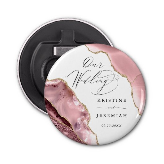 Rose Gold Glitzer Black Script Luxury Wedt Bott Flaschenöffner (Vorderseite)