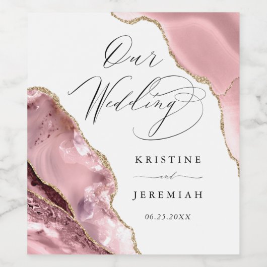 Rose Gold Glitzer Black Script Luxus Hochzeitswein Weinetikett (Einzelnes Label)