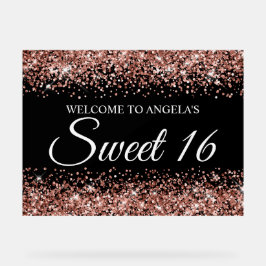 Rose Gold Glitzer Black Sweet 16 Acrylschild