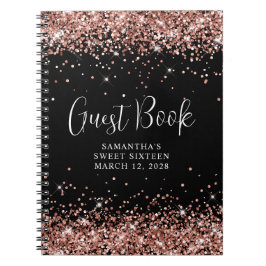 Rose Gold Glitzer Black Sweet 16 Geburtstagsgast Notizblock