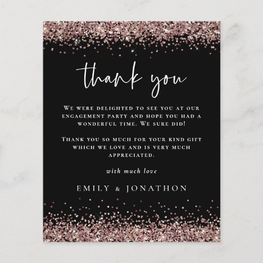 Rose Gold Glitzer Black Verlobung Dank (Vorderseite)