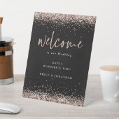 Rose Gold Glitzer Black Willkommen bei Hochzeit Sockelschild (In SItu)