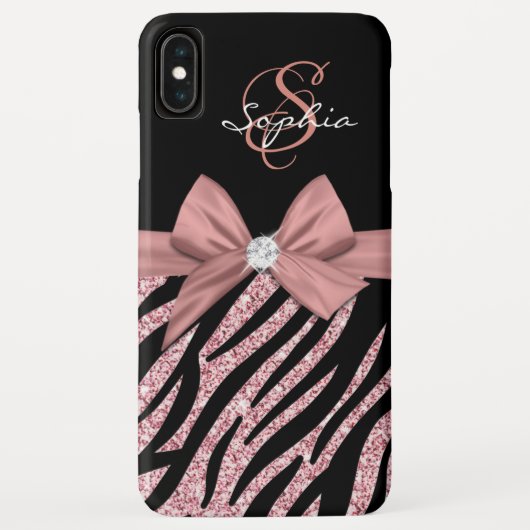 Rose Gold Glitzer Black Zebra Streifen Bow Monogra Case-Mate iPhone Hülle (Rückseite)