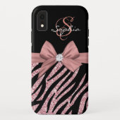 Rose Gold Glitzer Black Zebra Streifen Bow Monogra Case-Mate iPhone Hülle (Rückseite)