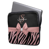 Rose Gold Glitzer Black Zebra Streifen Bow Monogra Laptopschutzhülle (Vorderseite Links)