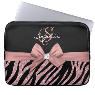 Rose Gold Glitzer Black Zebra Streifen Bow Monogra Laptopschutzhülle