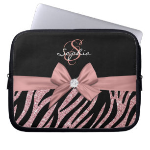 Rose Gold Glitzer Black Zebra Streifen Bow Monogra Laptopschutzhülle