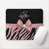 Rose Gold Glitzer Black Zebra Streifen Bow Monogra Mousepad (Mit Mouse)