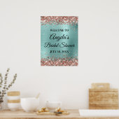 Rose Gold Glitzer Blasstürkisfarbenes Brautparty Poster (Küche)