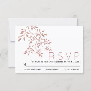 Rose gold Glitzer Blätter moderne Hochzeit RSVP Karte