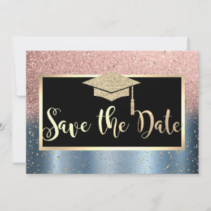 Rose Gold Glitzer Blue Abschluss Save the Date