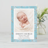 Rose Gold Glitzer Blue Birth Announccard Ankündigung (Stehend Vorderseite)