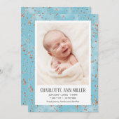 Rose Gold Glitzer Blue Birth Announccard Ankündigung (Vorne/Hinten)
