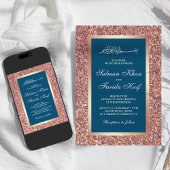 Rose Gold Glitzer Blue Islamische Hochzeit Einladung