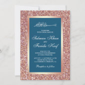 Rose Gold Glitzer Blue Islamische Hochzeit Einladung (Vorderseite)