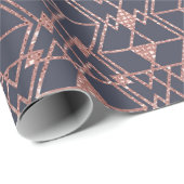 Rose Gold Glitzer Blue Triangle Tribal Geometric Geschenkpapier (Rolleneckpunkt)