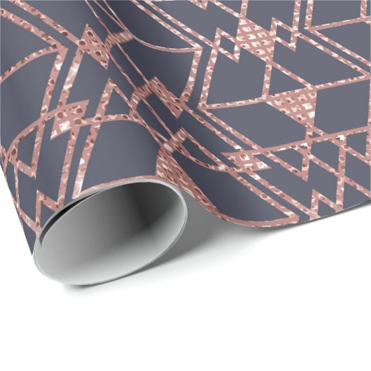 Rose Gold Glitzer Blue Triangle Tribal Geometric Geschenkpapier (Rolleneckpunkt)