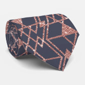 Rose Gold Glitzer Blue Triangle Tribal Geometric Krawatte (Gerollt)