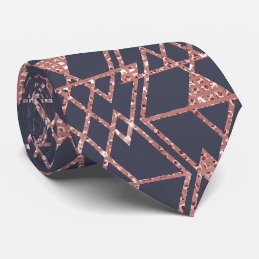 Rose Gold Glitzer Blue Triangle Tribal Geometric Krawatte (Gerollt)
