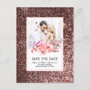Rose Gold Glitzer Blues Foto Save the Date Ankündigungspostkarte