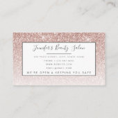 Rose Gold Glitzer Blumenhain Wiedereröffnung Visitenkarte (Rückseite)