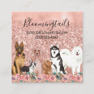 Rose Gold Glitzer Blumenhunde wachsen Quadratische Visitenkarte