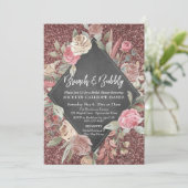 Rose Gold Glitzer Blumenkhalkartonbrunch Bubbly Einladung (Stehend Vorderseite)