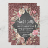 Rose Gold Glitzer Blumenkhalkartonbrunch Bubbly Einladung (Vorne/Hinten)