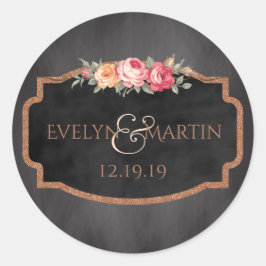 Rose Gold Glitzer BlumenkhalkartonGastgeschenk Hoc Runder Aufkleber