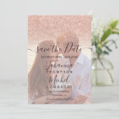 Rose Gold Glitzer Blumenrotes Foto Save the Date (Stehend Vorderseite)