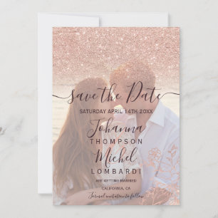 Rose Gold Glitzer Blumenrotes Foto Save the Date