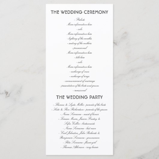 Rose Gold Glitzer Blumenzettel Programm (Rückseite)