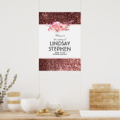 Rose Gold Glitzer Blumenzitter Hochzeit Willkommen Poster (Küche)