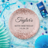 Rose Gold Glitzer Blush 40. Geburtstag Pappteller (Party)