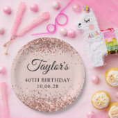 Rose Gold Glitzer Blush 40. Geburtstag Pappteller (Party)