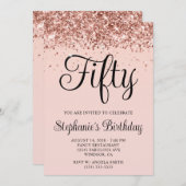 Rose Gold Glitzer Blush 50. Geburtstag Einladung (Vorne/Hinten)